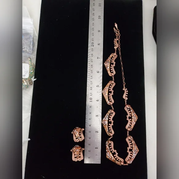 Vintage Matisse Copper and Speckled Enamel Set Embellished 1950's 60's Feminine